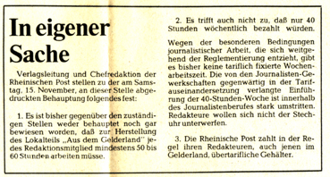 Faksimile des Zeitungsartikels "In eigener Sache"